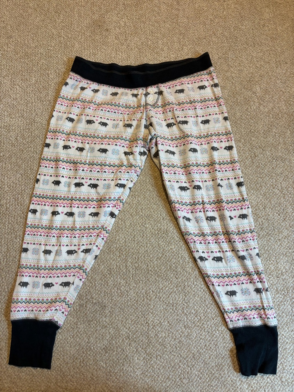 PJ SalvageThermal Pajama Bottoms - Black & Cream Patterned